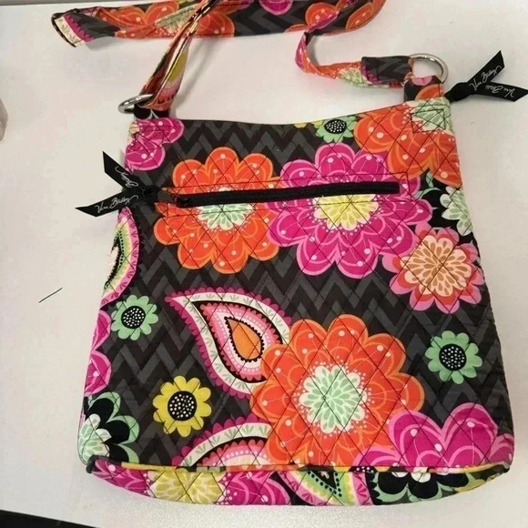 Vera  Bradley Ziggy Zinnia Pink Orange Floral Iconic Hipster Crossbody Zip Bag - Picture 5 of 9